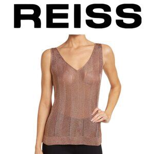 REISS Rose Gold Metallic Knit Tank Top Small Shimmer Holiday Party NWT Designer